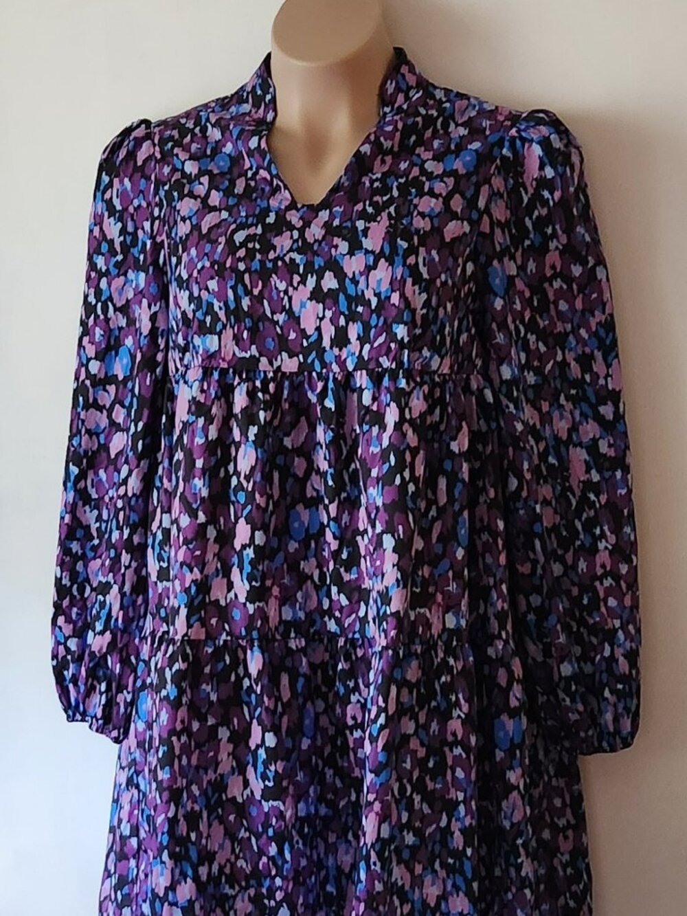 Babydoll style dress long sleeve sz XL purple black pink VGUC